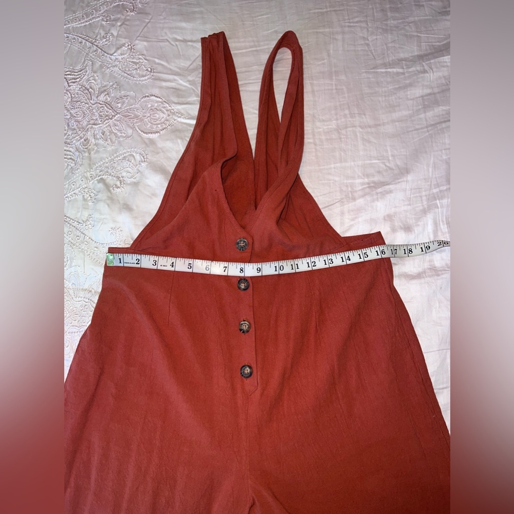 Sienna Sky Rust Wide Leg Button Front Cropped Jumpsuit Size L - Picture 7 of 10